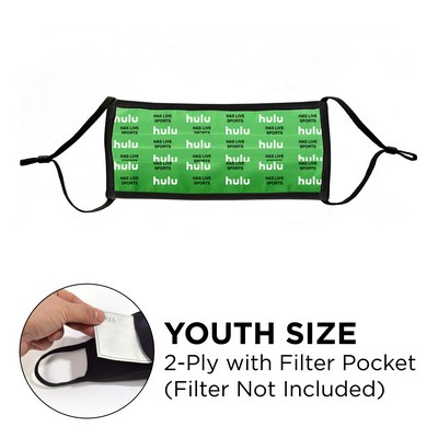 Mask - Pleated 2 Ply With Pocket Full Color Polyester Adjustable Youth