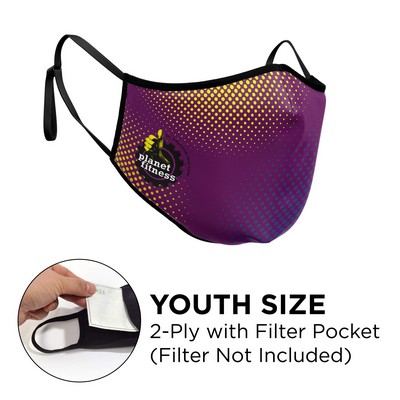 Mask - 3D 2 Ply With Pocket Full Color Polyester Adjustable Ear Youth Size
