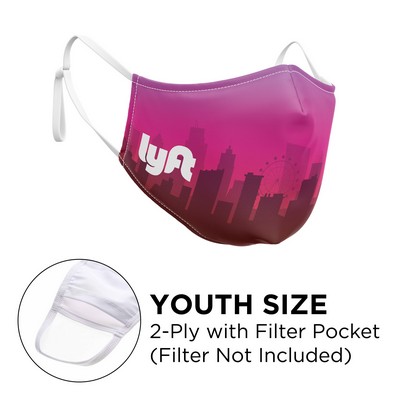 Mask - 3D (No Piping) 2 Ply With Pocket Full Color Polyester Adjustable Youth